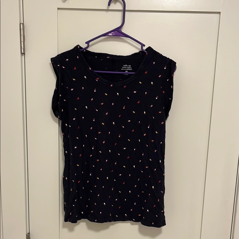 Banana Republic Dark Blue Cap-Sleeve Top with Popsicles